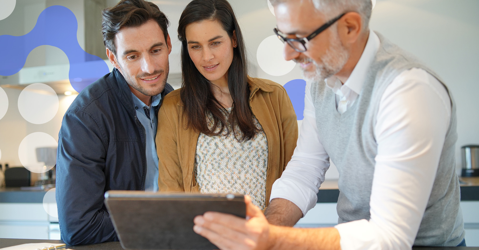 Showroom sales team collaborates using SpecBooks Showroom on tablet: real-time product viewing, interactive point-of-sale, enriched data, and quoting for enhanced customer experience.